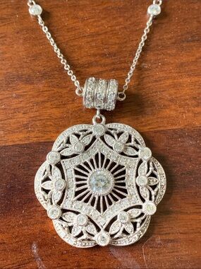 Joseph Esposito Sterling Silver Filigree Pendant Necklace with CZ stones